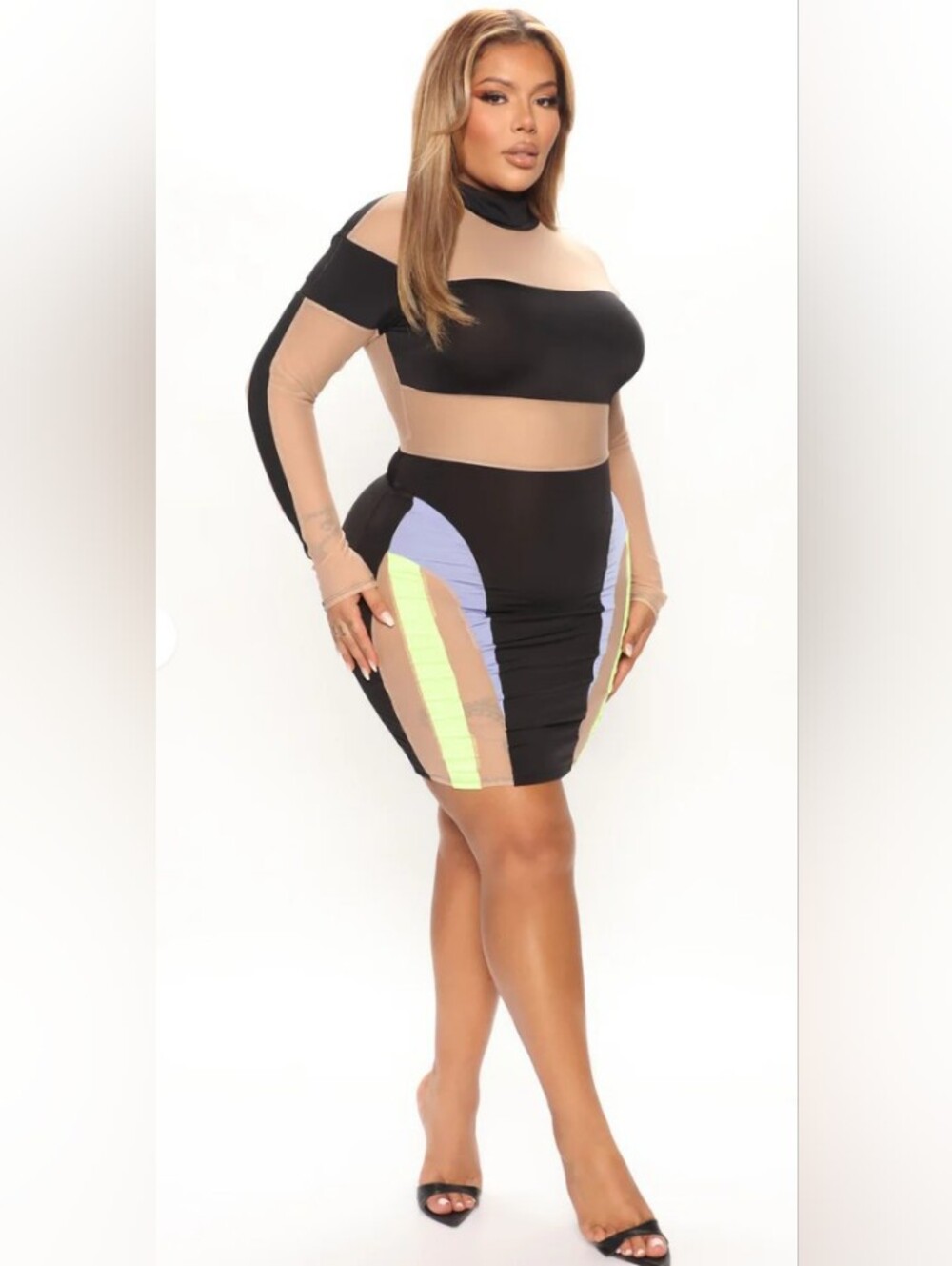 Black and Nude Sheer Mesh Panel Dress